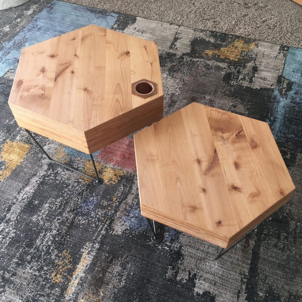 Two Wooden hexagonal tables